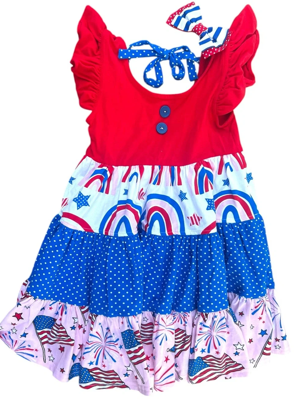 Girls Patriotic 4th of July Dress Red, White & Blue Flag Eleanor‎ Rose 4/5